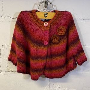 Koala Kids Striped Sweater/Cape in Reds and Oranges w Buttons Kids Size 2T